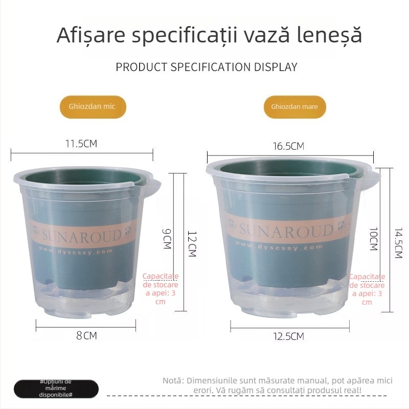 Ghiveci autoirigant din plastic cu două straturi pentru balcon interior, rezervor de apă transparent