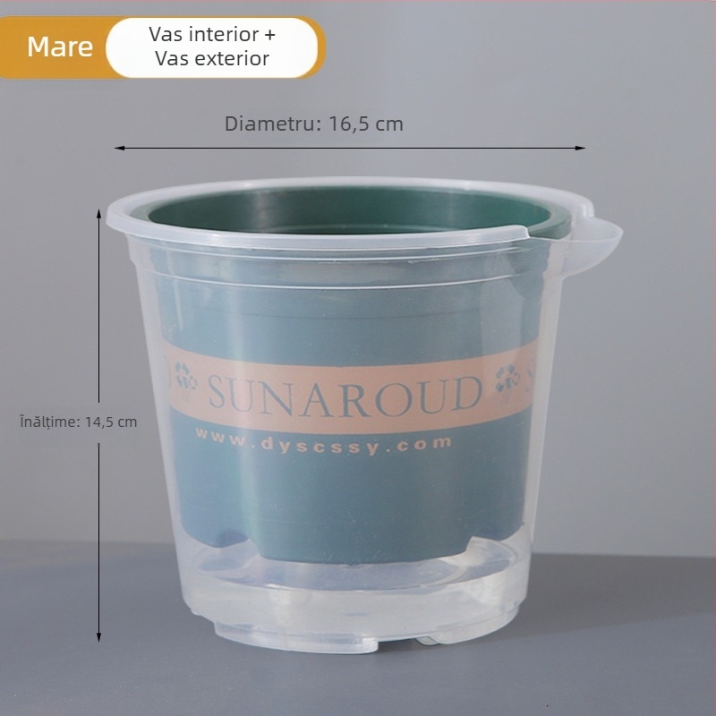 Ghiveci autoirigant din plastic cu două straturi pentru balcon interior, rezervor de apă transparent