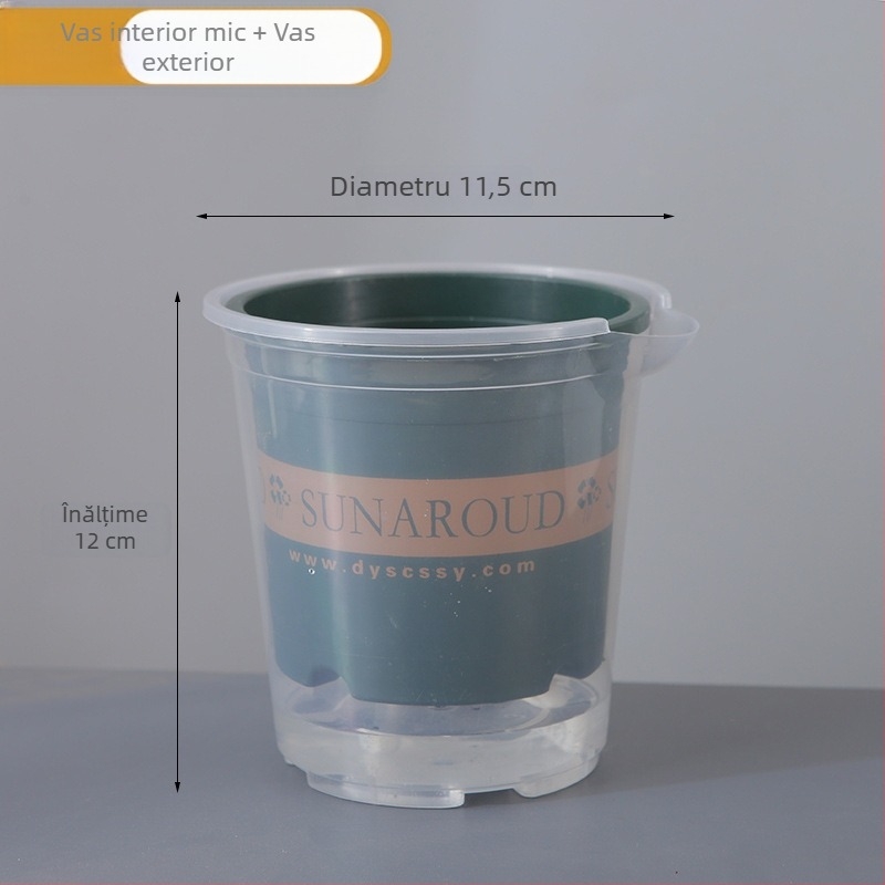Ghiveci autoirigant din plastic cu două straturi pentru balcon interior, rezervor de apă transparent