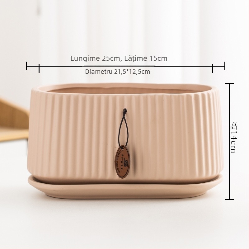 Ghiveci ceramic în stil nordic, oval, cu deschidere mare, pentru copacul banilor și pothos, pentru interior și exterior