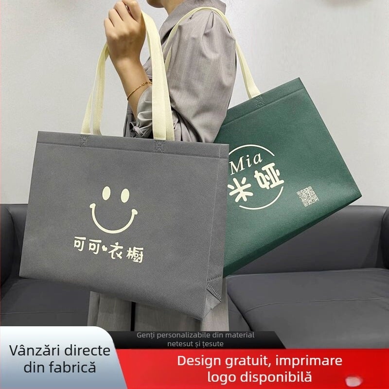 Geantă laminată din materiale nețesute pentru magazine de îmbrăcăminte, geantă de mână și de cumpărături, geantă promoțională pentru expoziții, geantă ecologică de cadouri cu imprimare a siglei