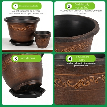 Ghiveci din rășină cu aspect cupru, diametru mare, întărit, stil clasic, pentru balcon și casă, potrivit pentru suculente și pothos