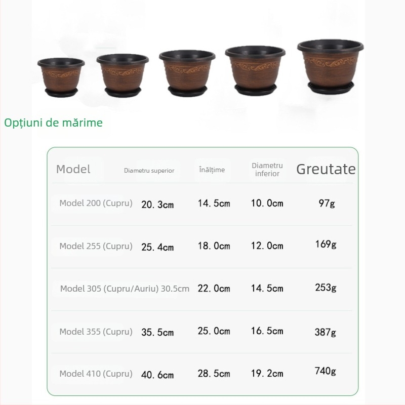 Ghiveci din rășină cu aspect cupru, diametru mare, întărit, stil clasic, pentru balcon și casă, potrivit pentru suculente și pothos