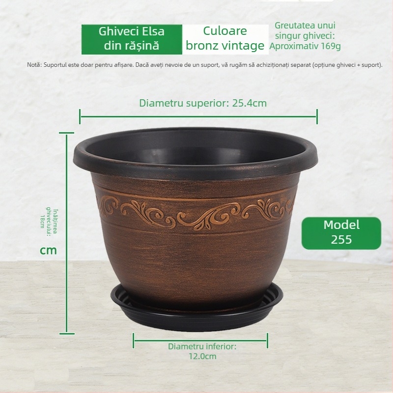 Ghiveci din rășină cu aspect cupru, diametru mare, întărit, stil clasic, pentru balcon și casă, potrivit pentru suculente și pothos