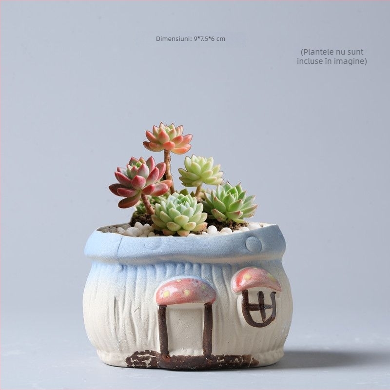 Ghiveci ceramic în formă de ciupercă pentru suculente, stil pastoral, pentru masă