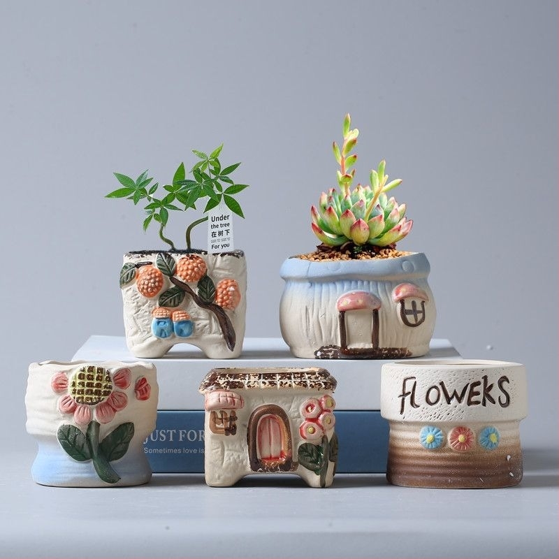 Ghiveci ceramic în formă de ciupercă pentru suculente, stil pastoral, pentru masă