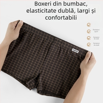 Boxeri bărbați din bumbac, în carouri și dungi, respirabili, croială lejeră, mărimi mari