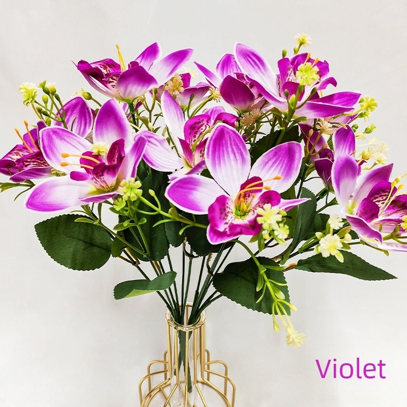 Orhidee artificiale, flori de mătase pentru decor de nuntă, buchet cu flori din plastic, aspect realist