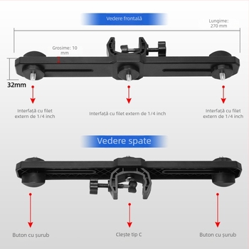 Suport pentru telefon pentru live streaming cu braț transversal dublu, trei cleme pentru telefoane, gimbal pentru selfie — accesoriu pentru trepied de podea