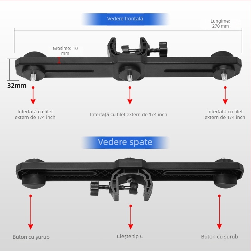 Suport pentru telefon pentru live streaming cu braț transversal dublu, trei cleme pentru telefoane, gimbal pentru selfie — accesoriu pentru trepied de podea