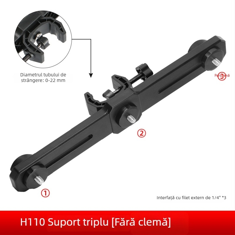 Suport pentru telefon pentru live streaming cu braț transversal dublu, trei cleme pentru telefoane, gimbal pentru selfie — accesoriu pentru trepied de podea