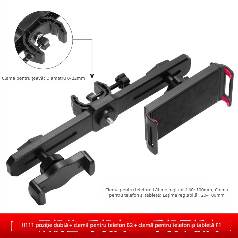 Suport pentru telefon pentru live streaming cu braț transversal dublu, trei cleme pentru telefoane, gimbal pentru selfie — accesoriu pentru trepied de podea