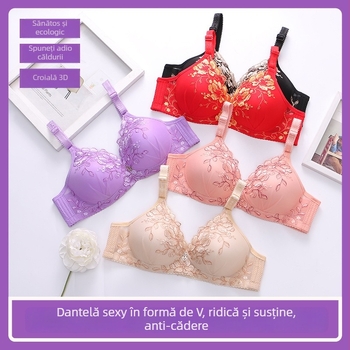 Sutien feminin fără arc, subțire, cu formă în V, broderie, respirabil, spate frumos