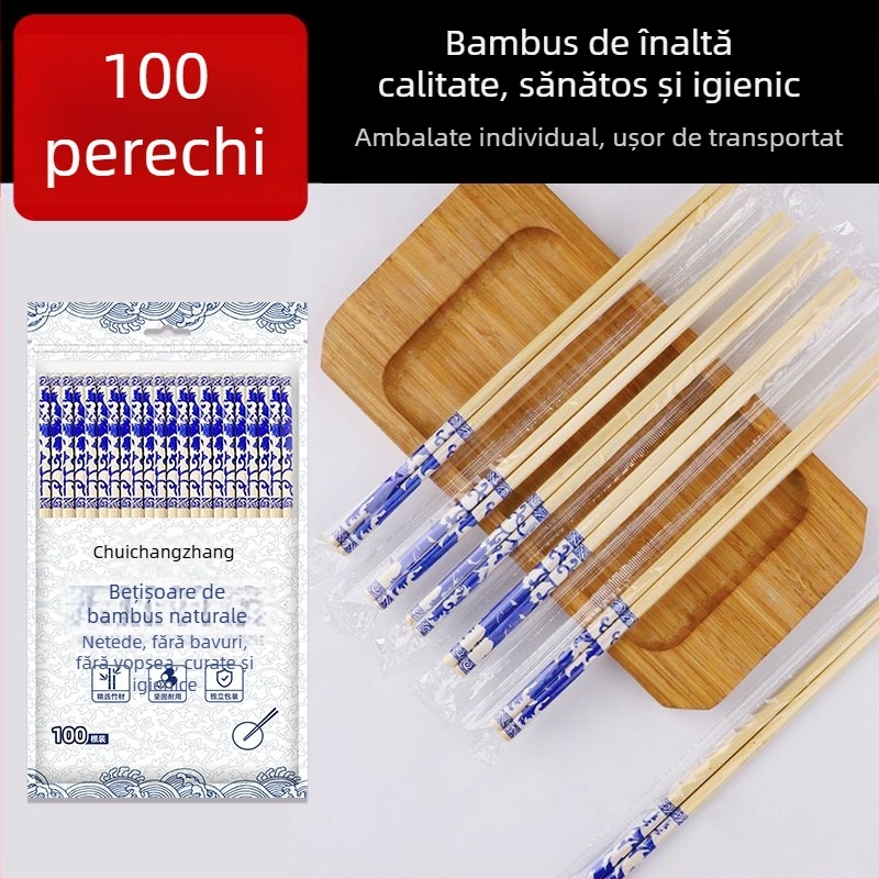 Bețișoare din bambus, de unică folosință, ambalate individual pentru utilizare igienică, potrivite pentru casă și restaurant, 50 perechi într-un ambalaj, biodegradabile, posibilitatea imprimării siglei