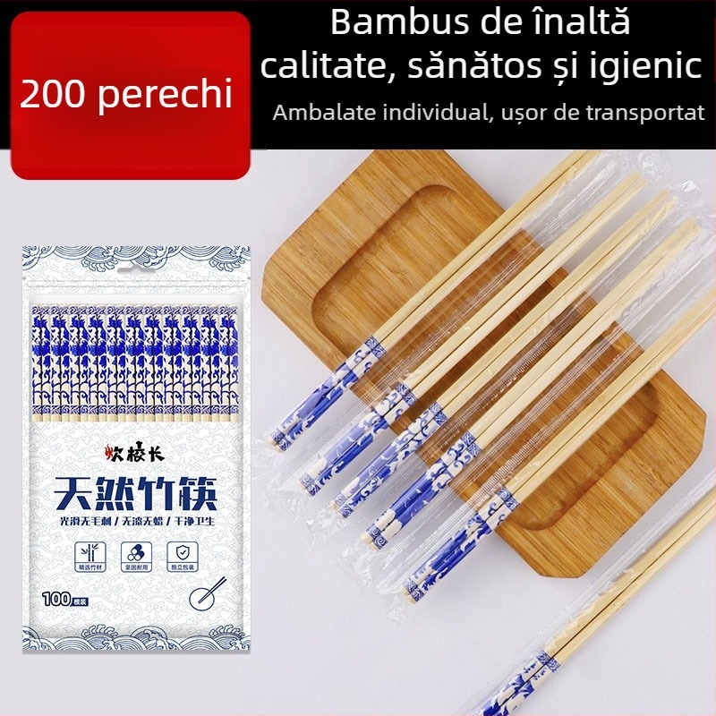 Bețișoare din bambus, de unică folosință, ambalate individual pentru utilizare igienică, potrivite pentru casă și restaurant, 50 perechi într-un ambalaj, biodegradabile, posibilitatea imprimării siglei