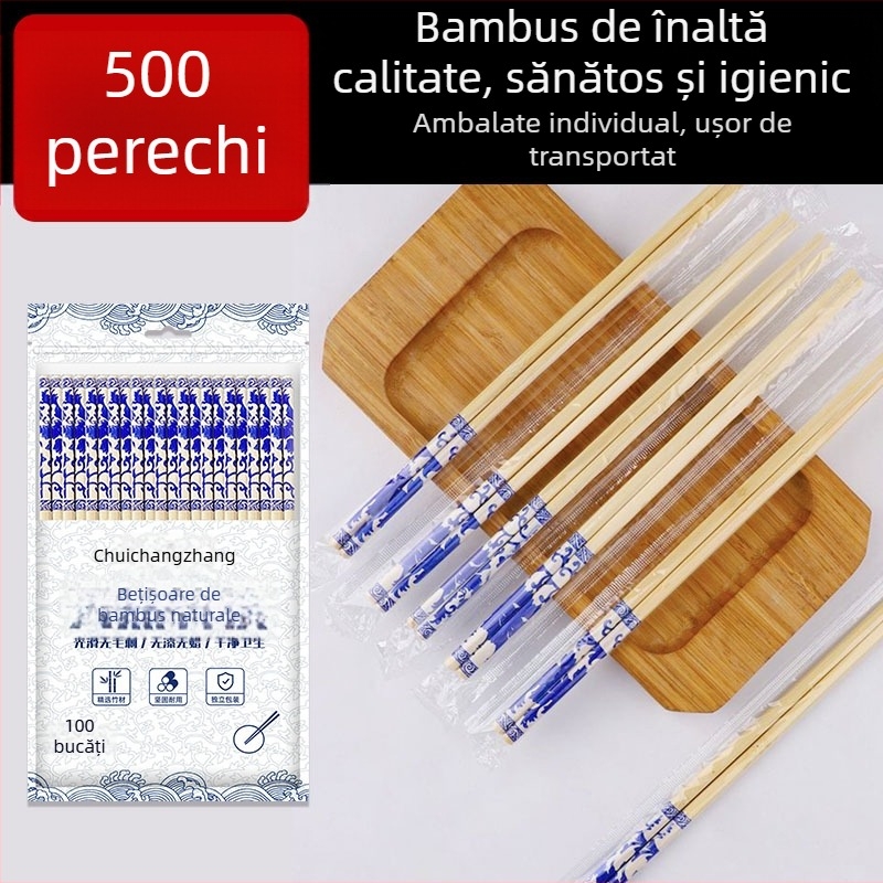 Bețișoare din bambus, de unică folosință, ambalate individual pentru utilizare igienică, potrivite pentru casă și restaurant, 50 perechi într-un ambalaj, biodegradabile, posibilitatea imprimării siglei