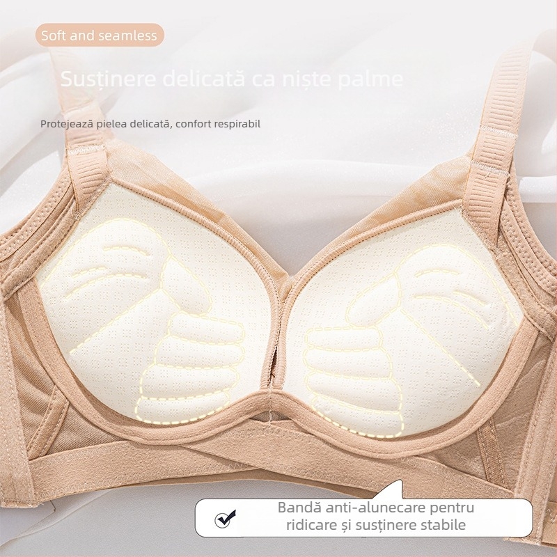 Sutien T85 Palm Cup fără sârmă pentru bust mic, confortabil și respirabil, fără cusături, culoare solidă lucioasă, din bumbac pentru femei