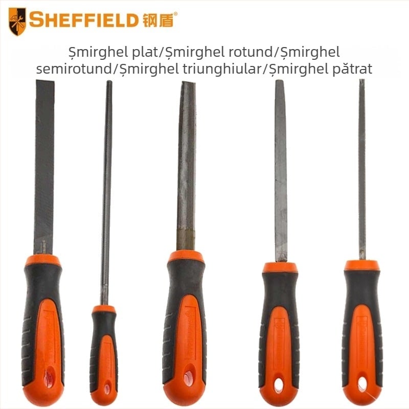 Set fișiere Steel Shield: fișiere plate, rotunde, semi-rotunde, triunghiulare și pătrate, cu dinți groși, medii și fini, 6"–12"