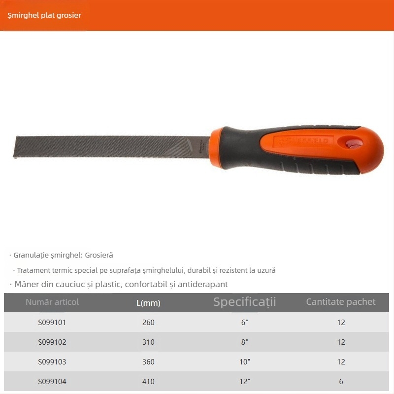 Set fișiere Steel Shield: fișiere plate, rotunde, semi-rotunde, triunghiulare și pătrate, cu dinți groși, medii și fini, 6"–12"