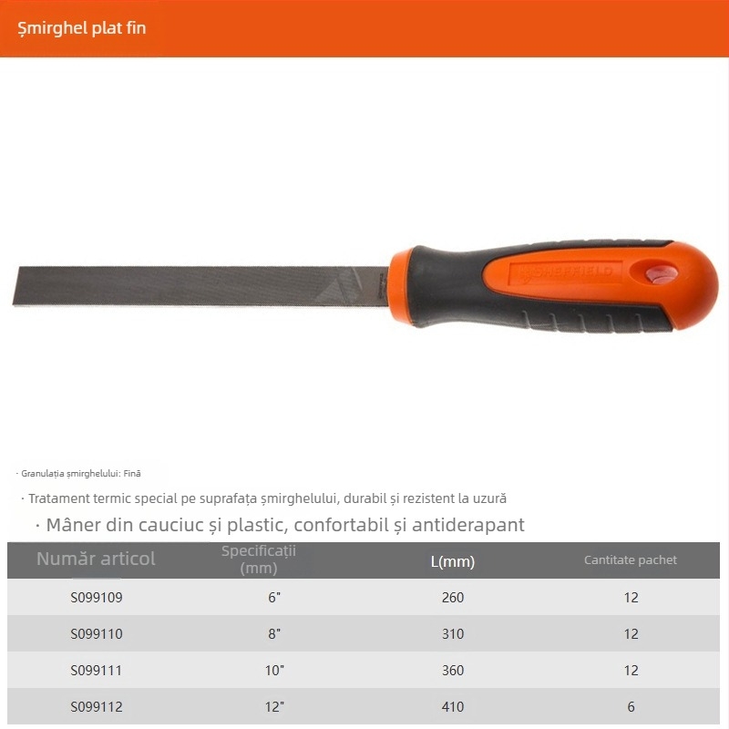 Set fișiere Steel Shield: fișiere plate, rotunde, semi-rotunde, triunghiulare și pătrate, cu dinți groși, medii și fini, 6"–12"