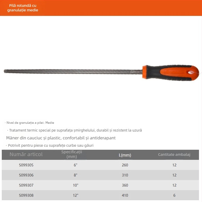 Set fișiere Steel Shield: fișiere plate, rotunde, semi-rotunde, triunghiulare și pătrate, cu dinți groși, medii și fini, 6"–12"
