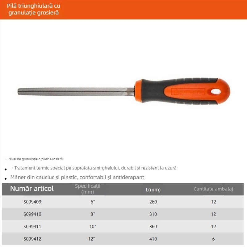 Set fișiere Steel Shield: fișiere plate, rotunde, semi-rotunde, triunghiulare și pătrate, cu dinți groși, medii și fini, 6"–12"