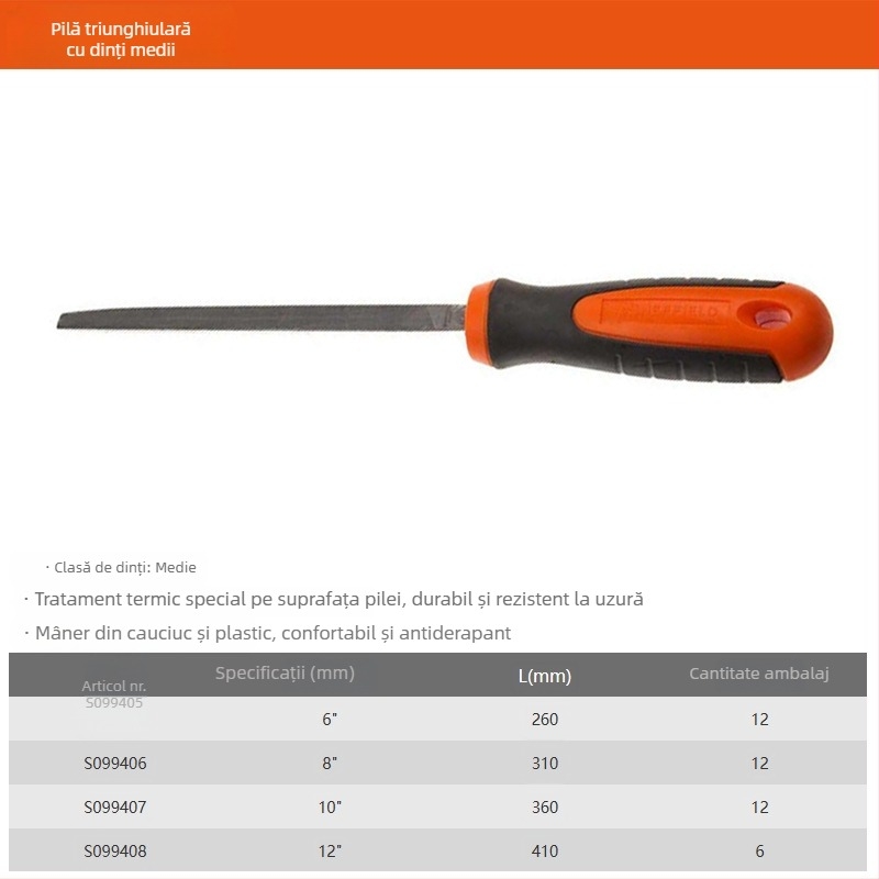 Set fișiere Steel Shield: fișiere plate, rotunde, semi-rotunde, triunghiulare și pătrate, cu dinți groși, medii și fini, 6"–12"