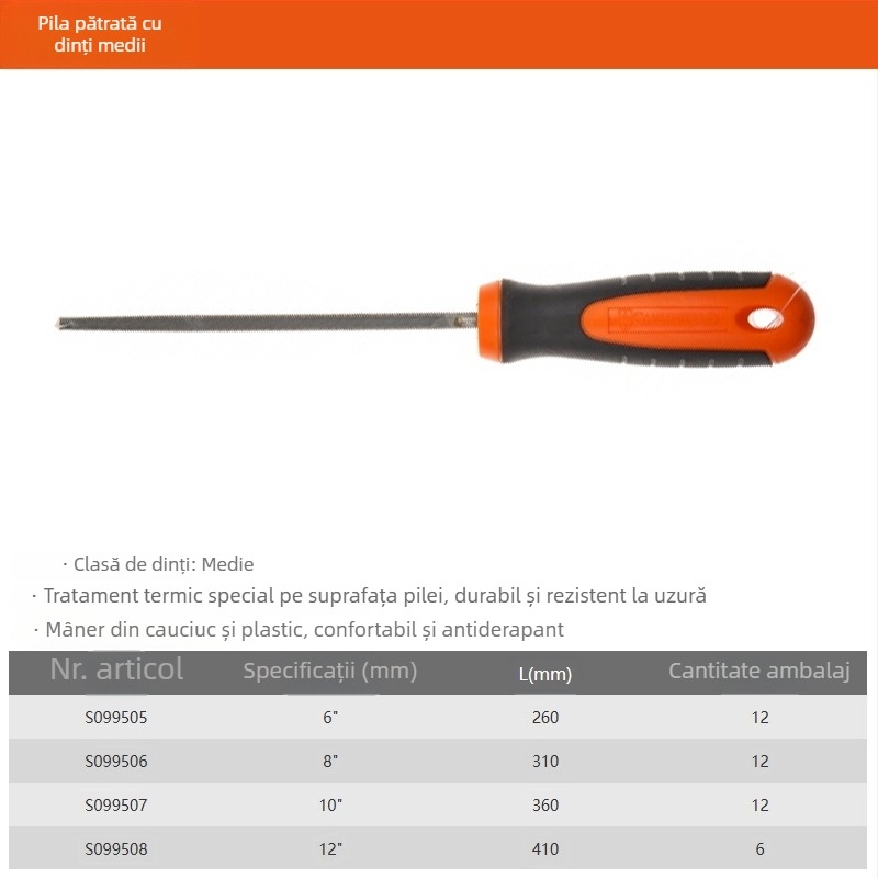Set fișiere Steel Shield: fișiere plate, rotunde, semi-rotunde, triunghiulare și pătrate, cu dinți groși, medii și fini, 6"–12"