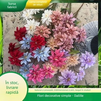 Dalia cu patru capete din mătase – floare artificială pentru decor de nuntă, recuzită pentru fotografie, decor sufragerie