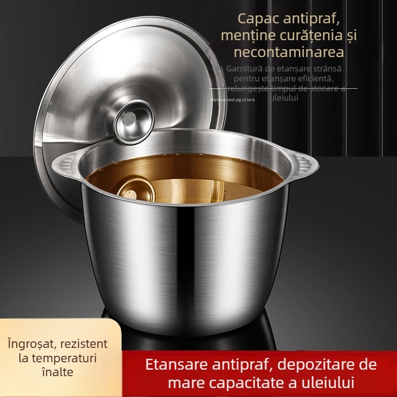 Recipient din oțel inoxidabil pentru depozitarea uleiului în bucătărie, capacitate mare