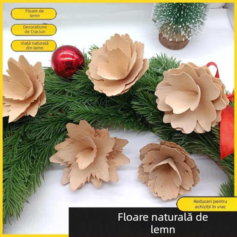 Material lemnos tăiat cu mașina pentru flori din lemn răsucite, decor DIY pentru casă și recuzită pentru fotografie