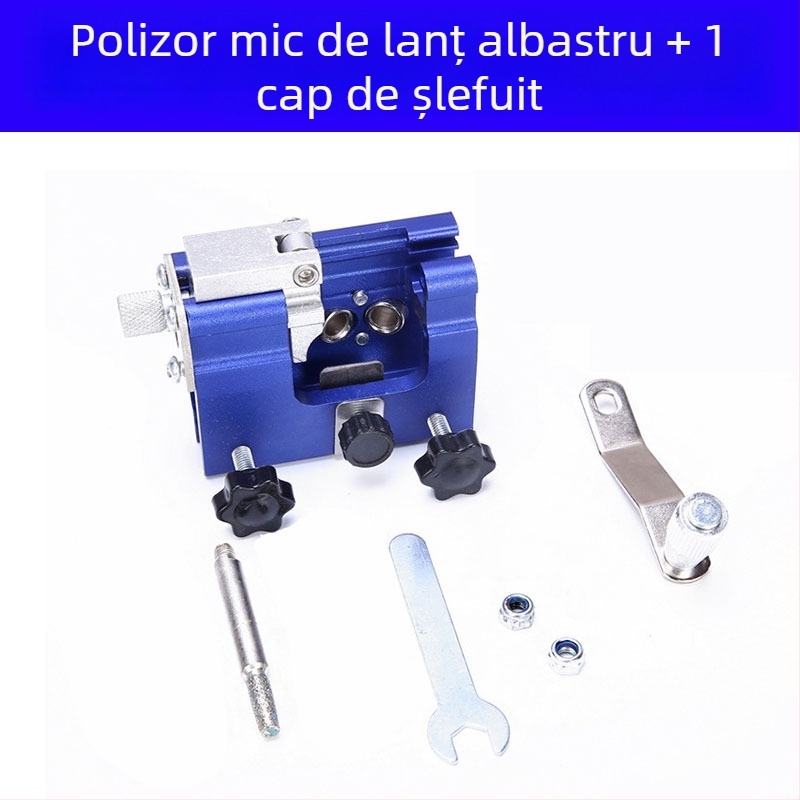 Acnistă de lanț cu manivelă, instrument portabil pentru ascuțirea lanțurilor de ferăstrău, cap de ascuțire și fișă pentru tâmplărie