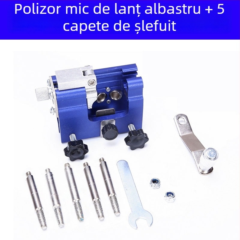 Acnistă de lanț cu manivelă, instrument portabil pentru ascuțirea lanțurilor de ferăstrău, cap de ascuțire și fișă pentru tâmplărie