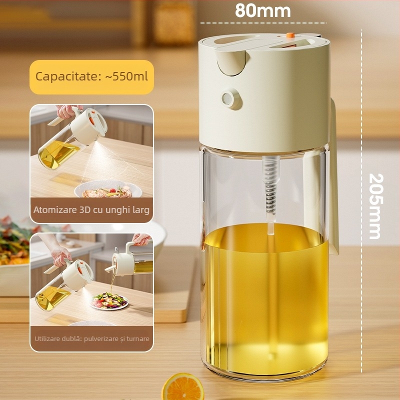 Sticlă de depozitare a uleiului din sticlă, cu spray atomizant, de calitate alimentară, fără picurare, 2 în 1, recipient mic