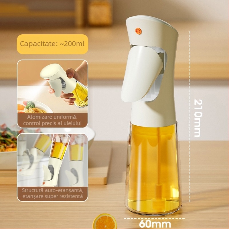 Sticlă de depozitare a uleiului din sticlă, cu spray atomizant, de calitate alimentară, fără picurare, 2 în 1, recipient mic