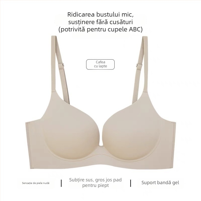 Sutien fără sârmă, push-up, cupe 3/4, conturează partea laterală a sânilor, croială într-o singură bucată, pentru femei