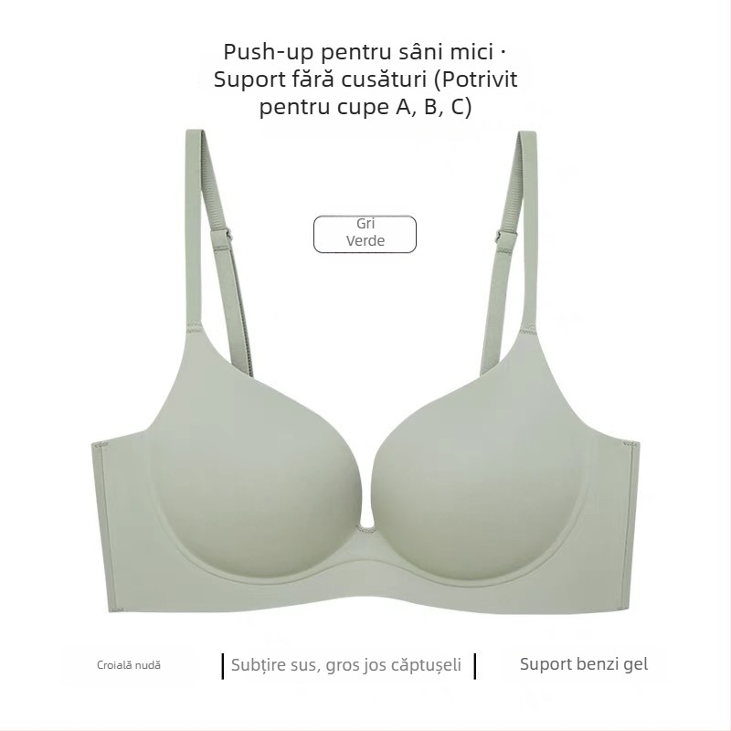 Sutien fără sârmă, push-up, cupe 3/4, conturează partea laterală a sânilor, croială într-o singură bucată, pentru femei