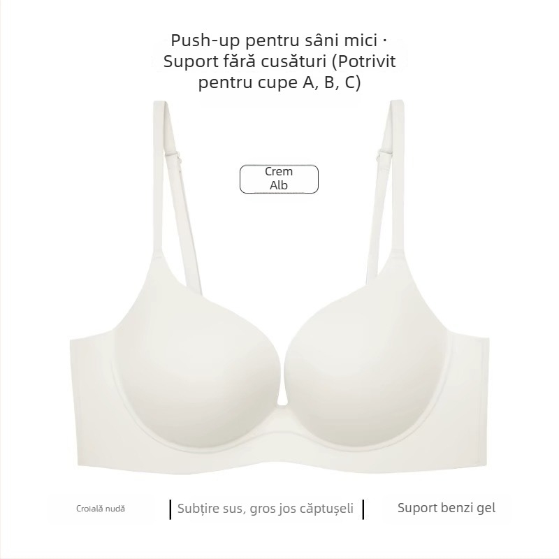 Sutien fără sârmă, push-up, cupe 3/4, conturează partea laterală a sânilor, croială într-o singură bucată, pentru femei