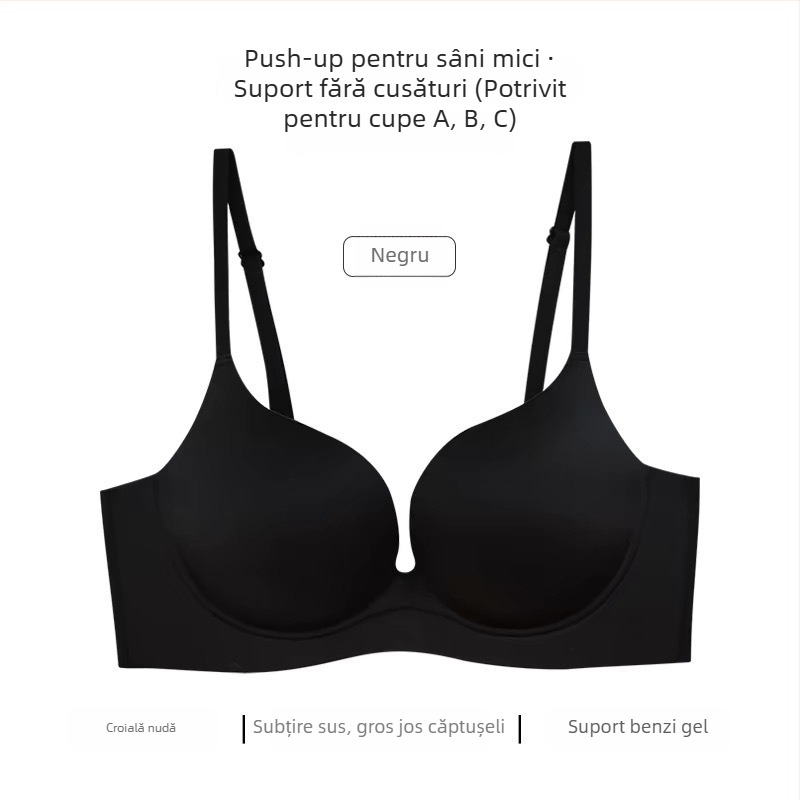 Sutien fără sârmă, push-up, cupe 3/4, conturează partea laterală a sânilor, croială într-o singură bucată, pentru femei