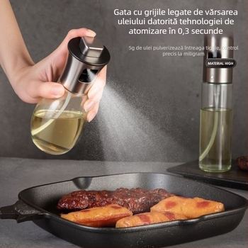 Sticlă spray pentru ulei din oțel inoxidabil 304, cu corp din sticlă, pentru bucătărie de acasă, controlul pulverizării pentru friteuza cu aer și grătar
