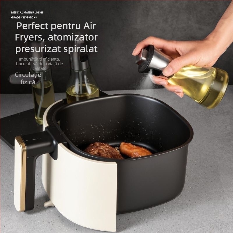 Sticlă spray pentru ulei din oțel inoxidabil 304, cu corp din sticlă, pentru bucătărie de acasă, controlul pulverizării pentru friteuza cu aer și grătar