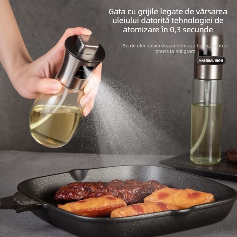 Sticlă spray pentru ulei din oțel inoxidabil 304, cu corp din sticlă, pentru bucătărie de acasă, controlul pulverizării pentru friteuza cu aer și grătar