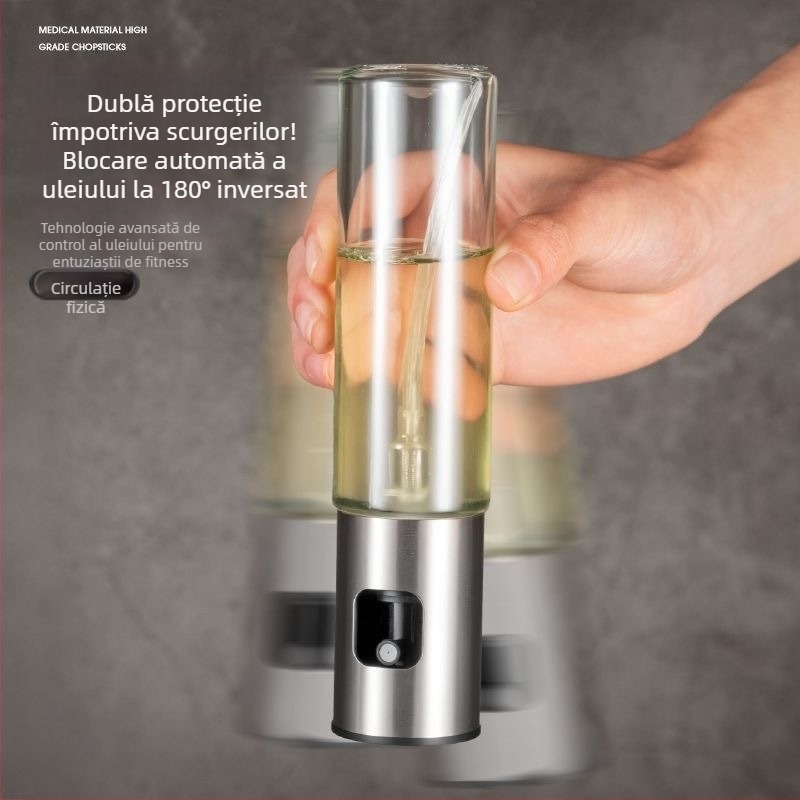 Sticlă spray pentru ulei din oțel inoxidabil 304, cu corp din sticlă, pentru bucătărie de acasă, controlul pulverizării pentru friteuza cu aer și grătar