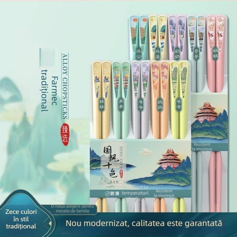 Bețișoare de masă premium, inspirație chinezească, 2024 — antibacteriale, rezistente la temperaturi înalte, câte un cuplu pe persoană, 10 perechi în zece culori pentru mese separate