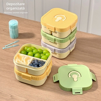 Cutie de prânz cu compartimente pentru fructe, compatibilă cu microundele, cutie portabilă pentru picnic cu salate