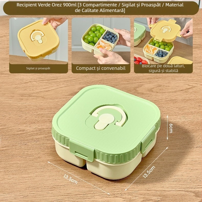Cutie de prânz cu compartimente pentru fructe, compatibilă cu microundele, cutie portabilă pentru picnic cu salate
