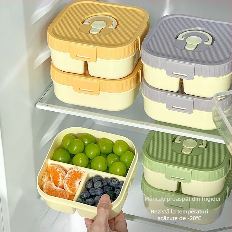 Cutie de prânz cu compartimente pentru fructe, compatibilă cu microundele, cutie portabilă pentru picnic cu salate