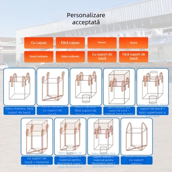 Sac vrac industrial alb, capacitate 1 tonă, patru inele de ridicare, țesătură PP, fără imprimare, dimensiuni 100x100x100 cm