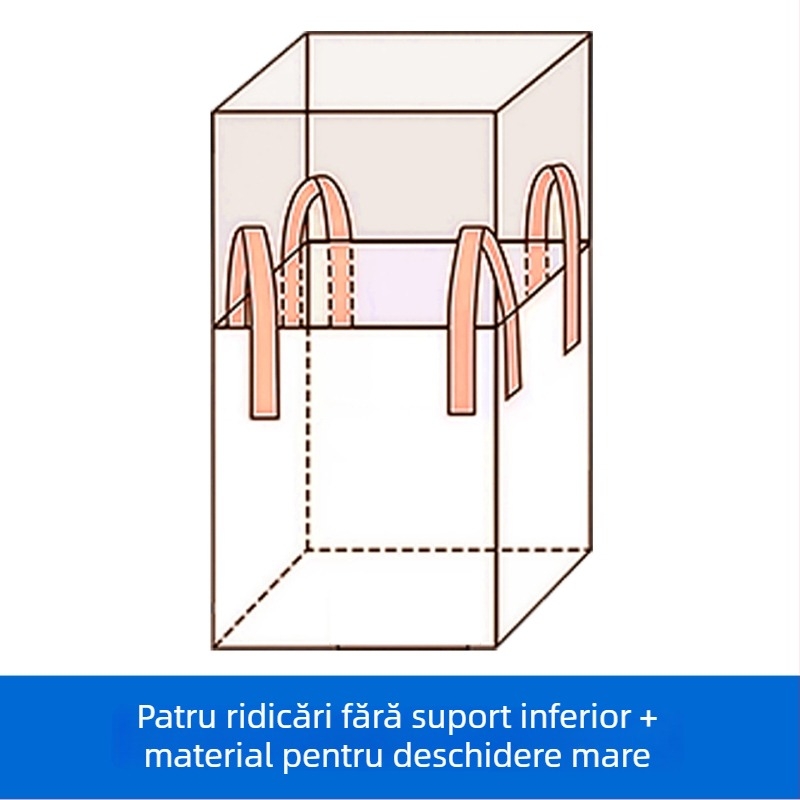 Sac vrac industrial alb, capacitate 1 tonă, patru inele de ridicare, țesătură PP, fără imprimare, dimensiuni 100x100x100 cm