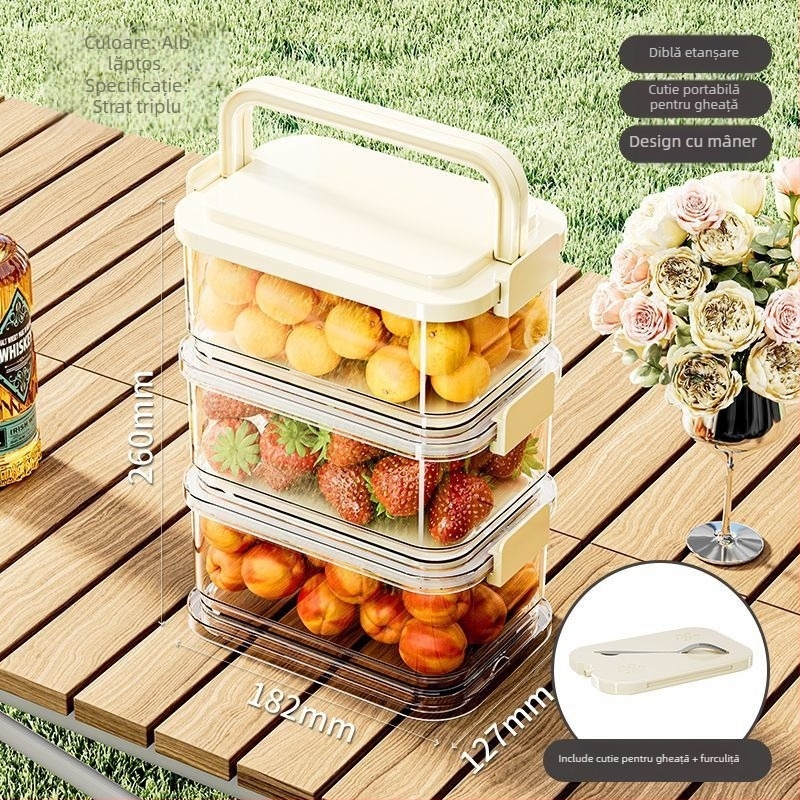 Cutie pentru fructe și prânz, stackabilă, pentru picnicuri în aer liber și camping, cutie portabilă de depozitare a alimentelor cu capac etanș